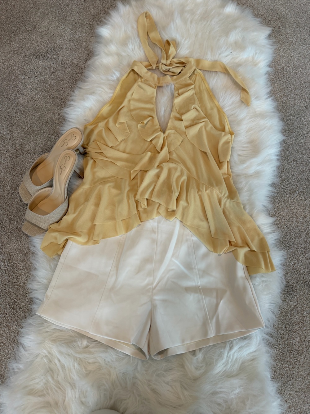 Light Yellow Ruffled Halter Top - Picture 3 of 5